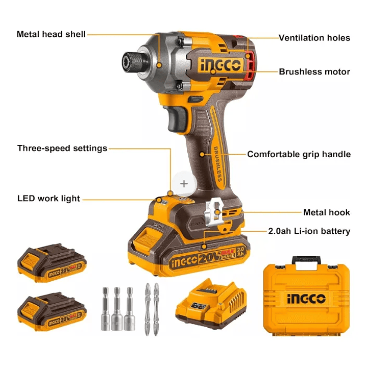 ATORNILLADOR IMPACTO BL INGCO +2 BAT 2AH Y CARG 1/4