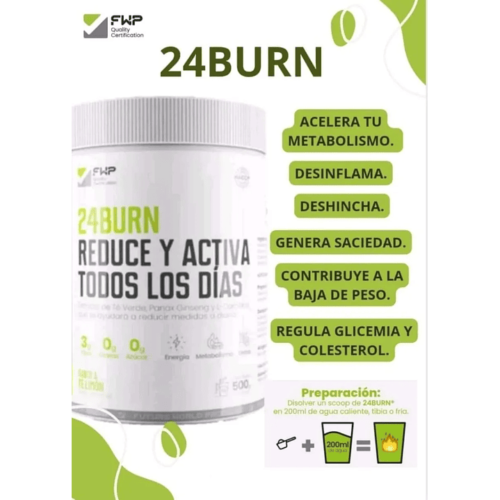 24 Burn Fwp Energizante y reductor de tallas 500gr Original 6