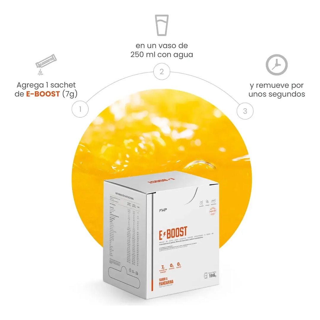 E-boost Energizante Natural Sabor Mandarina 0% Azúcar Fwp 3