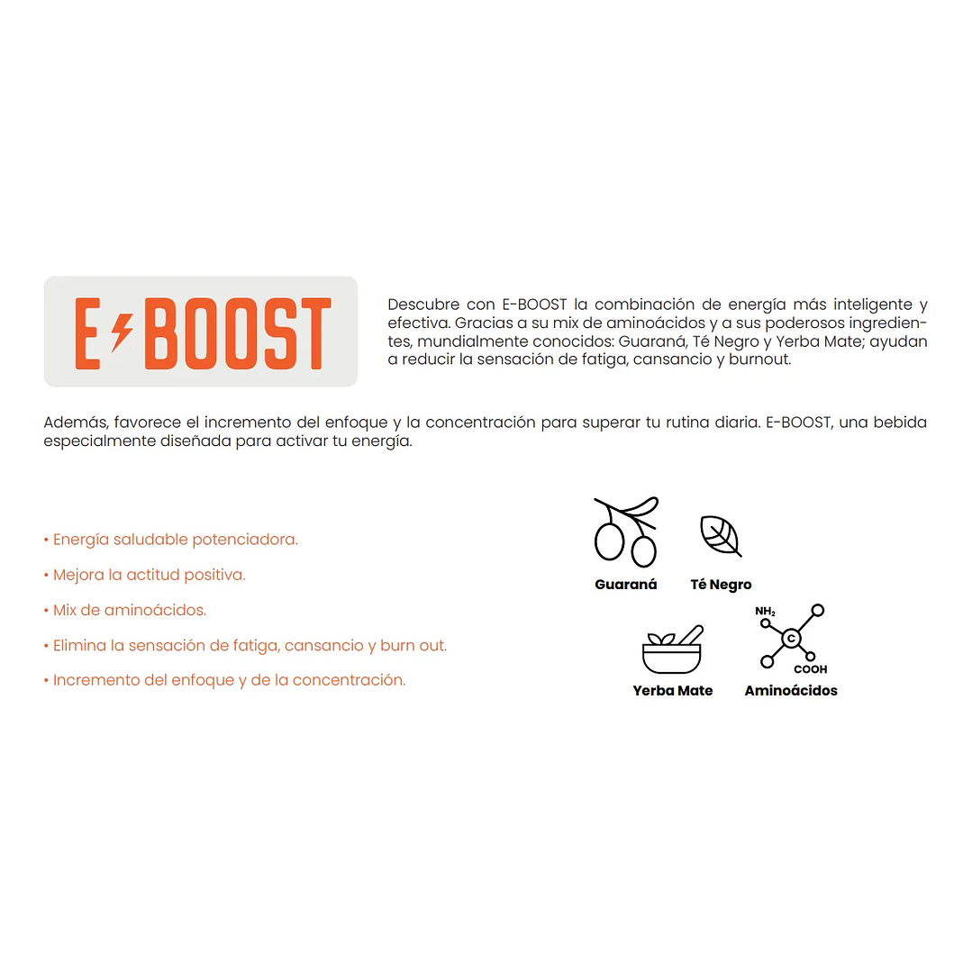E-boost Energizante Natural Sabor Mandarina 0% Azúcar Fwp 5