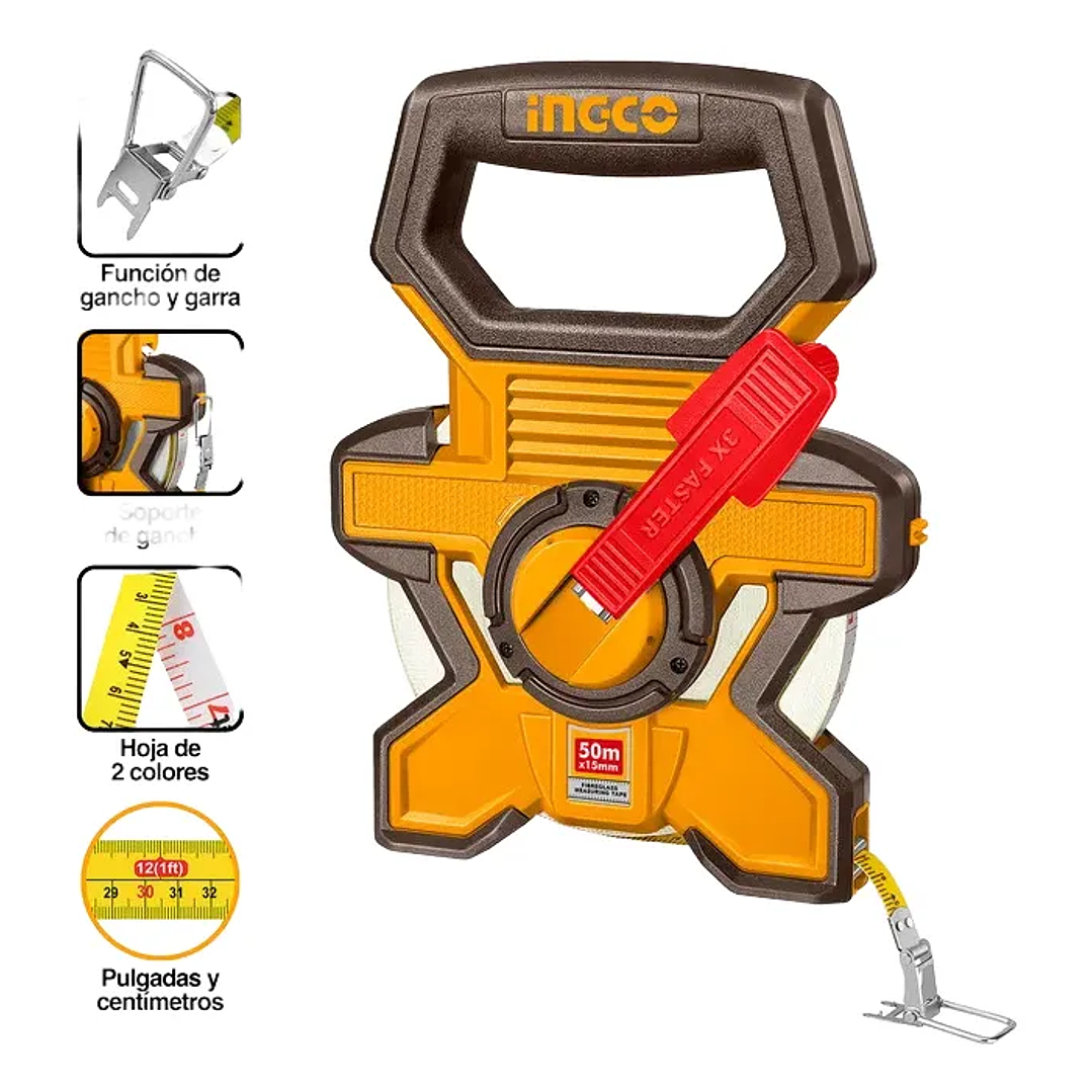 CINTA METRICA INGCO INDUSTRIAL FV CON MANGO 15MMX50M_HFMT1850 1