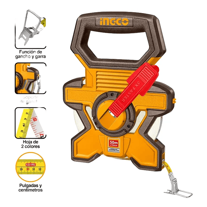 CINTA METRICA INGCO INDUSTRIAL FV CON MANGO 15MMX50M_HFMT1850 1