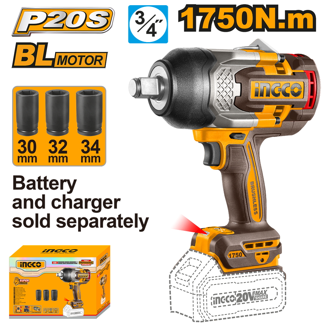 LLAVE DE IMPACTO BL INGCO INALAMBRICA INDUSTRIAL 3/4