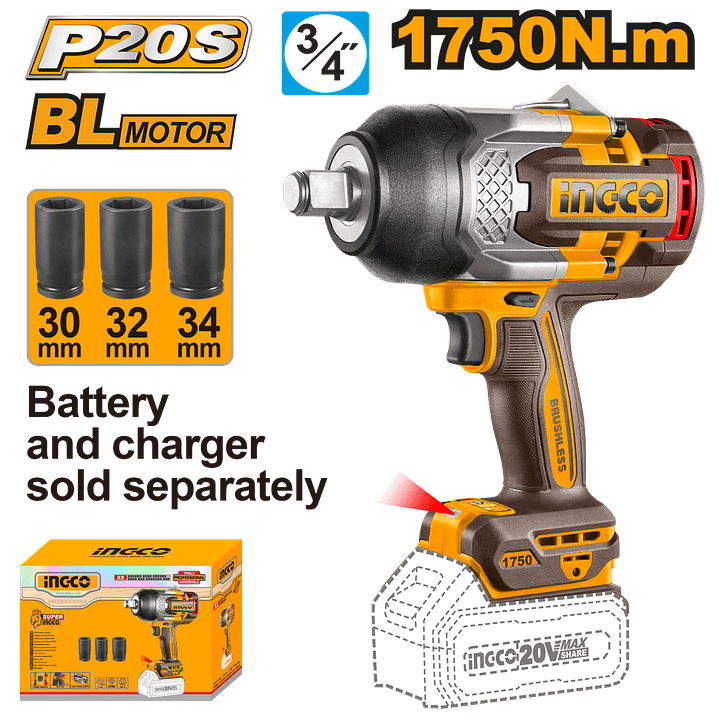 LLAVE DE IMPACTO BL INGCO INALAMBRICA INDUSTRIAL 3/4