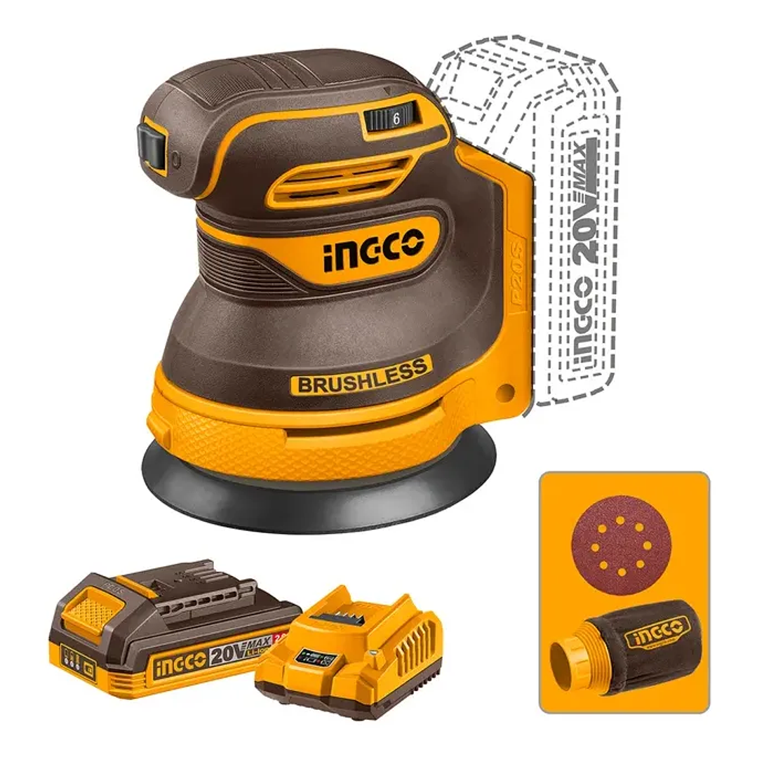 LIJADORA ROTO-ORBITAL BL INGCO +BAT 2AH Y CARG 20V/125MM_CROSLI20021 1