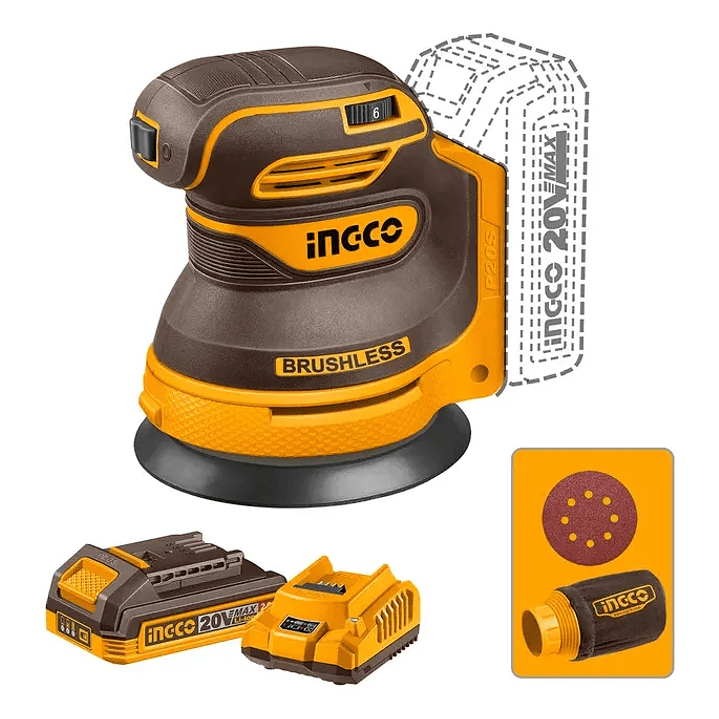 LIJADORA ROTO-ORBITAL BL INGCO +BAT 2AH Y CARG 20V/125MM_CROSLI20021 1