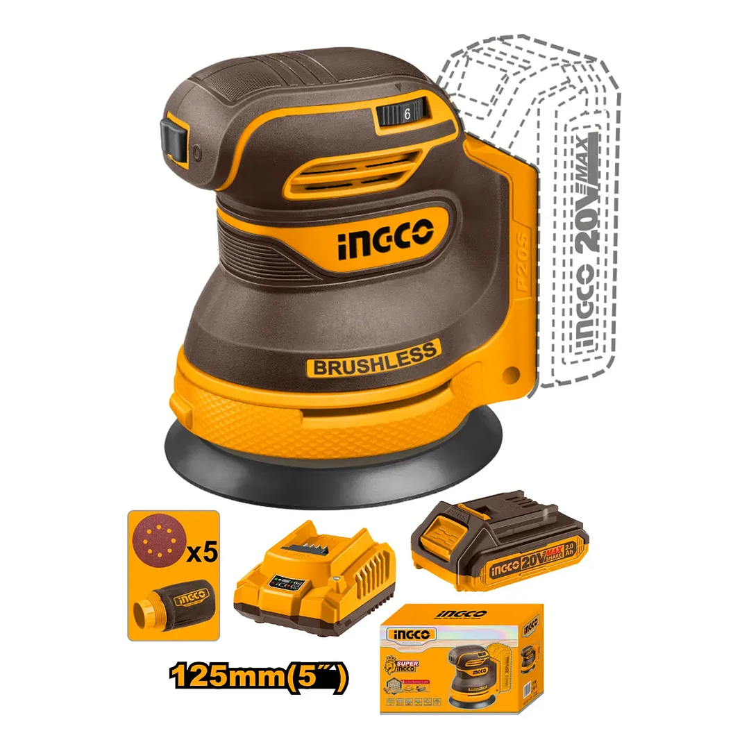 LIJADORA ROTO-ORBITAL BL INGCO +BAT 2AH Y CARG 20V/125MM_CROSLI20021 3