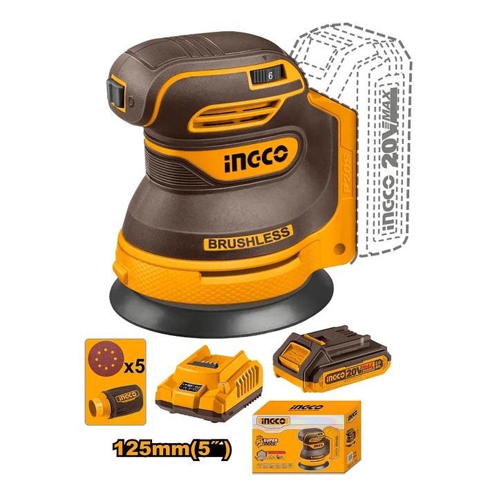 LIJADORA ROTO-ORBITAL BL INGCO +BAT 2AH Y CARG 20V/125MM_CROSLI20021 3
