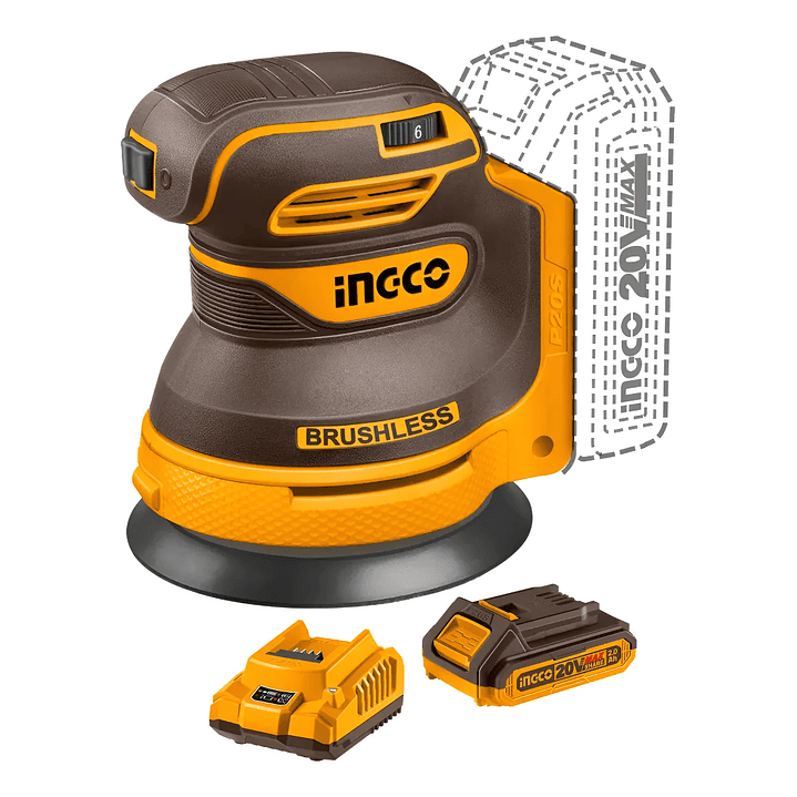 LIJADORA ROTO-ORBITAL BL INGCO +BAT 2AH Y CARG 20V/125MM_CROSLI20021 4