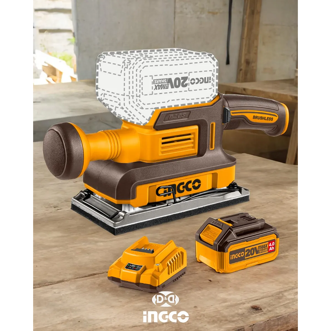 LIJADORA ORBITAL BL INGCO +BAT 4AH Y CARG INDUSTRIAL 90X180MM 20V_CFSLI20311 1