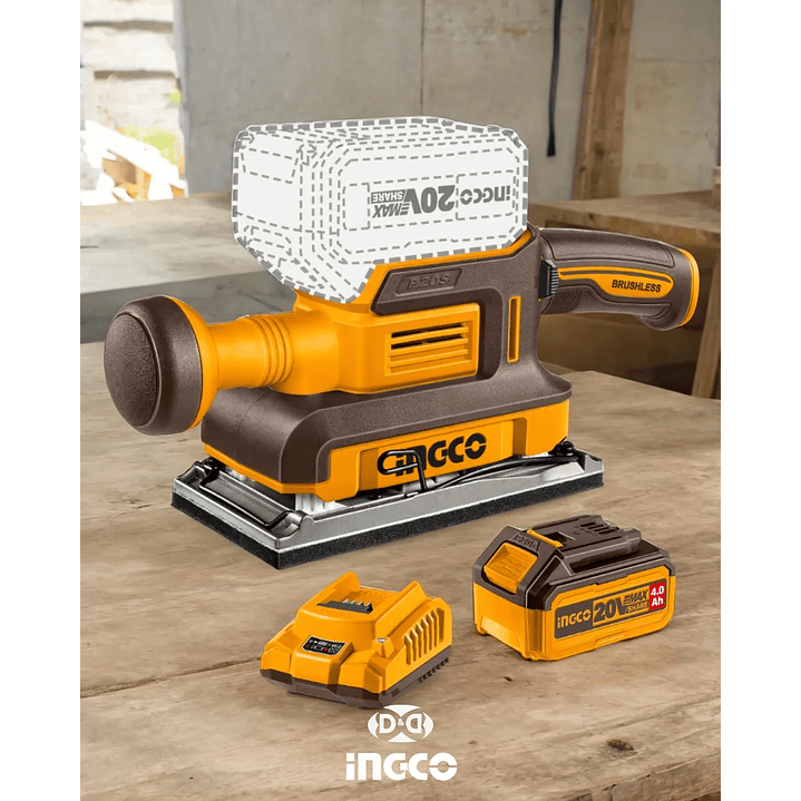 LIJADORA ORBITAL BL INGCO +BAT 4AH Y CARG INDUSTRIAL 90X180MM 20V_CFSLI20311 1