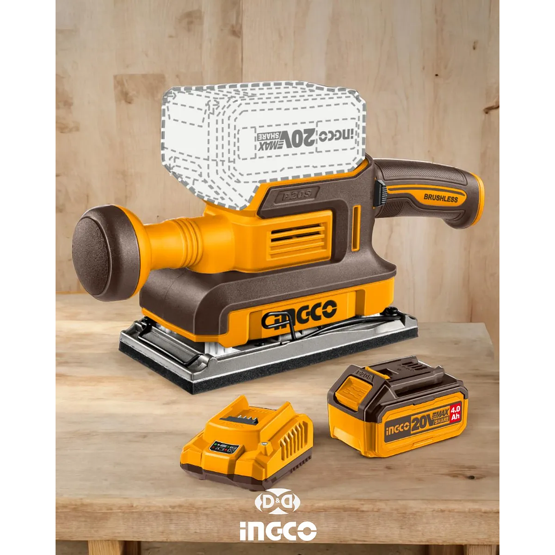 LIJADORA ORBITAL BL INGCO +BAT 4AH Y CARG INDUSTRIAL 90X180MM 20V_CFSLI20311 3