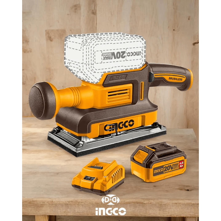 LIJADORA ORBITAL BL INGCO +BAT 4AH Y CARG INDUSTRIAL 90X180MM 20V_CFSLI20311 3