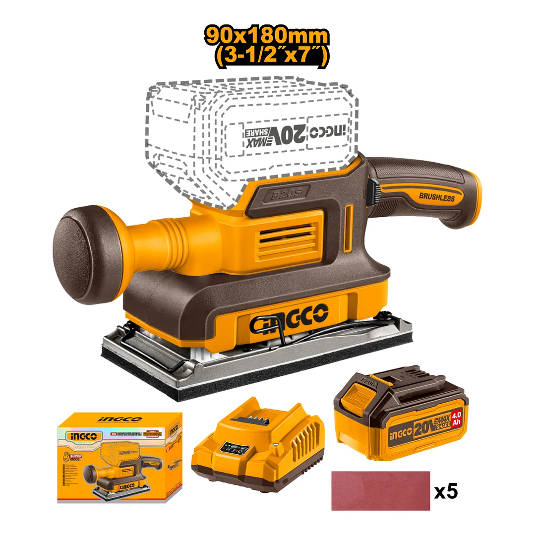 LIJADORA ORBITAL BL INGCO +BAT 4AH Y CARG INDUSTRIAL 90X180MM 20V_CFSLI20311 4