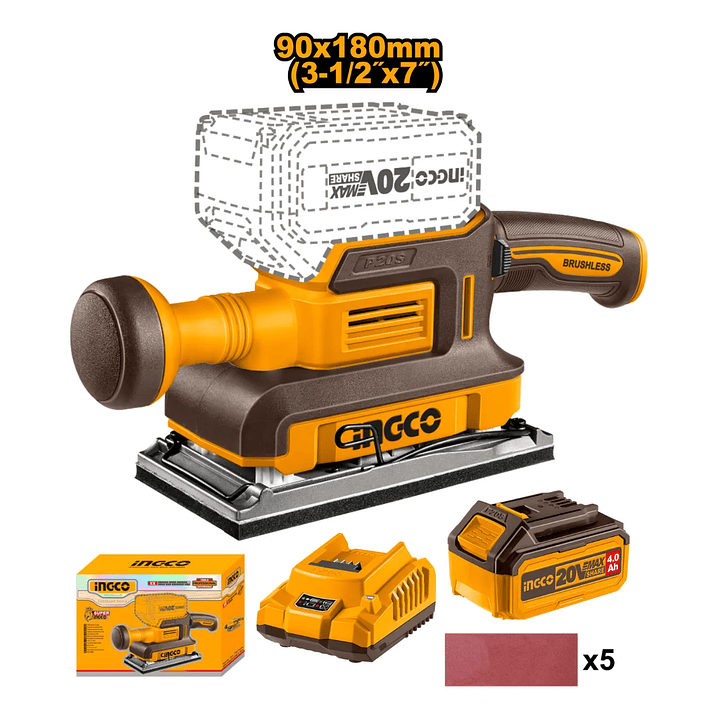 LIJADORA ORBITAL BL INGCO +BAT 4AH Y CARG INDUSTRIAL 90X180MM 20V_CFSLI20311 4