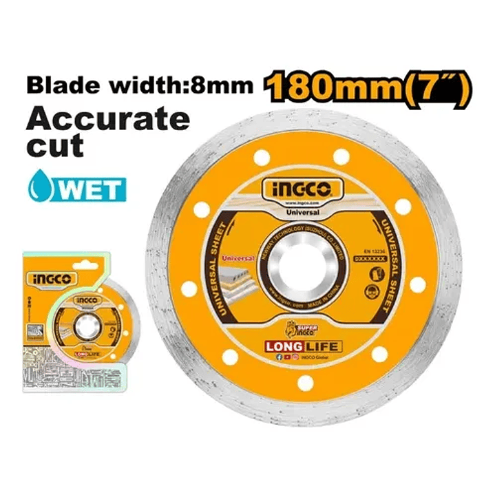DISCO DIAMANTADO INGCO CONTINUO 180X22MM 7