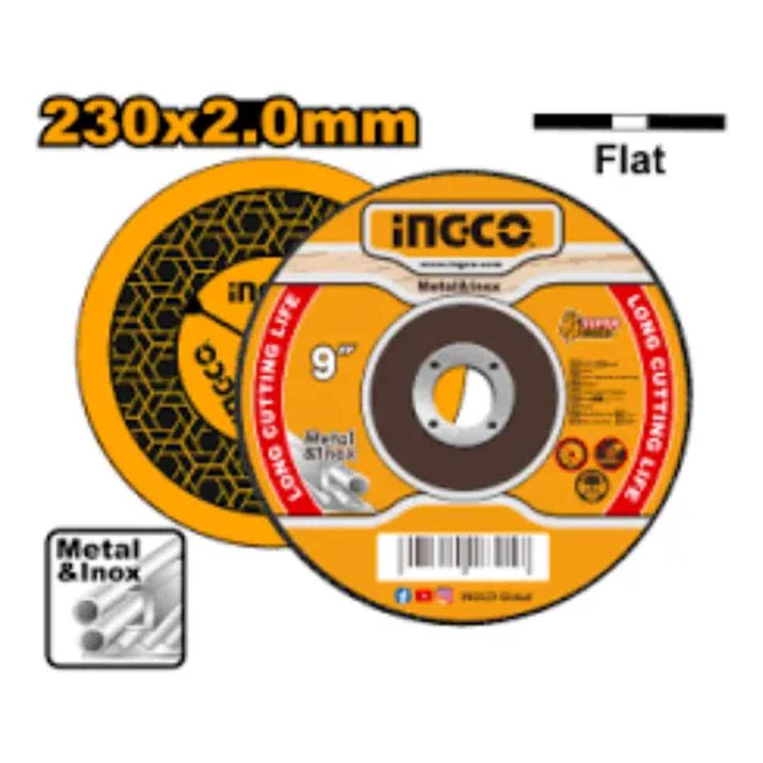 DISCO DE CORTE INGCO PLANO PARA METAL E INOX 230X2X22MM 9