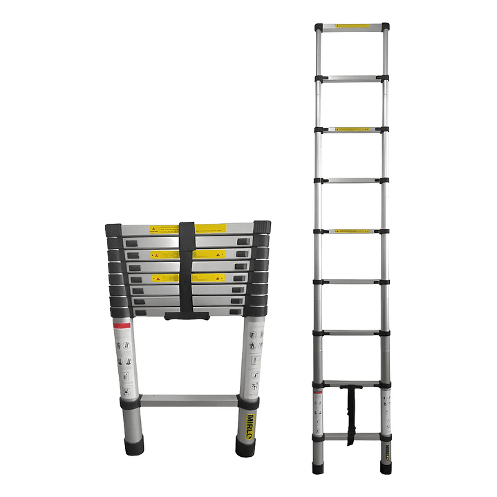 ESCALERA TELESCOPICA MIRLO 8 PELDAÑOS PLEGABLE ALUMINIO 150KG 2,6M 2