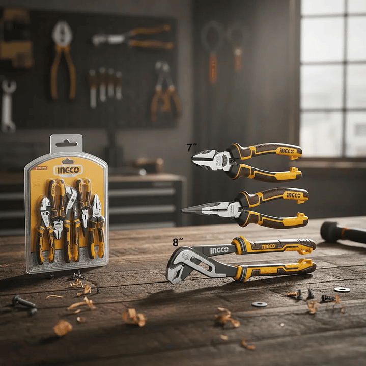 Set Alicates Ingco Industrial 5 Piezas 180-260mm/7-10