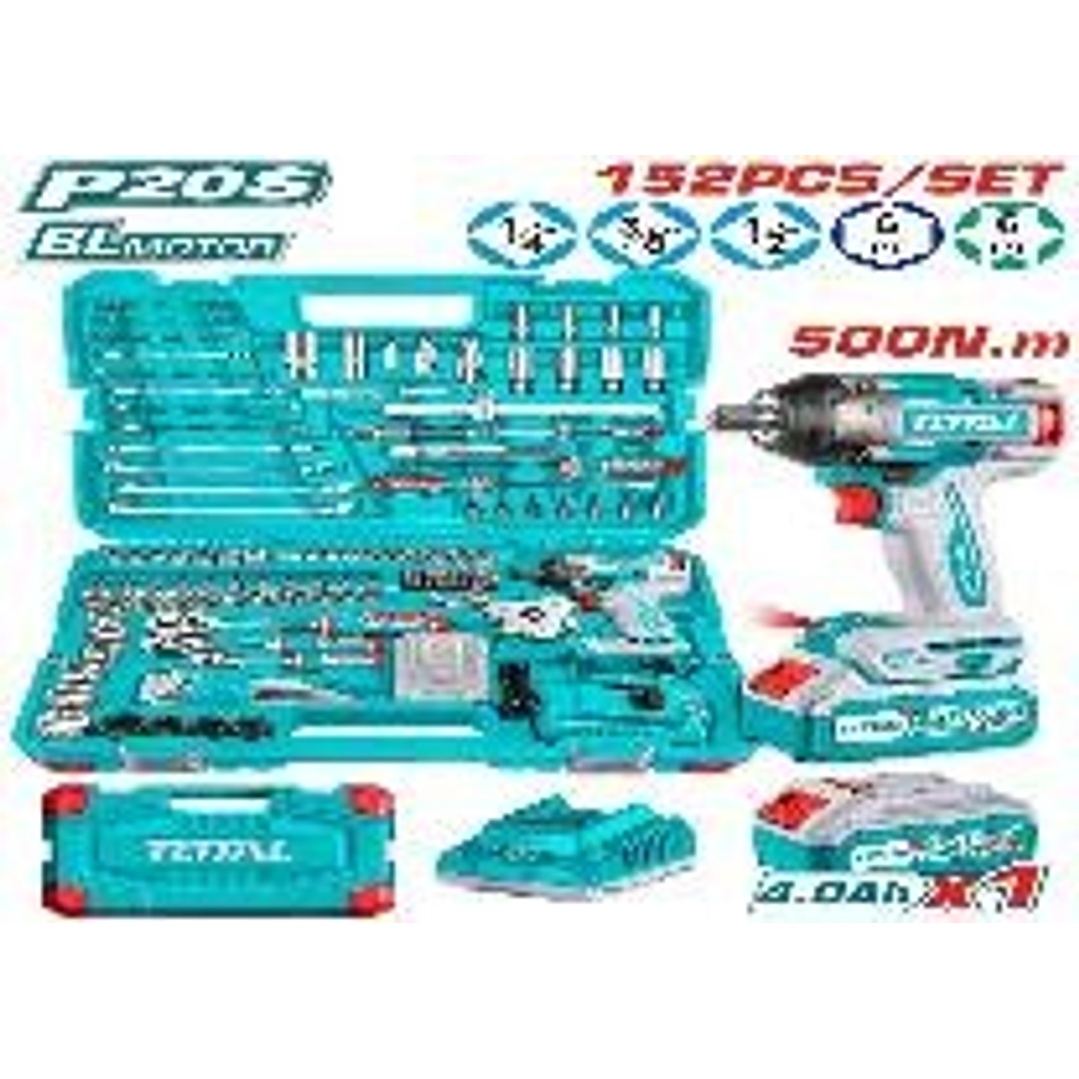 KIT LLAVE DE IMPACTO 500NM INALAMBRICO 20V CON 152 PZAS DE HERRAMIENTAS 1