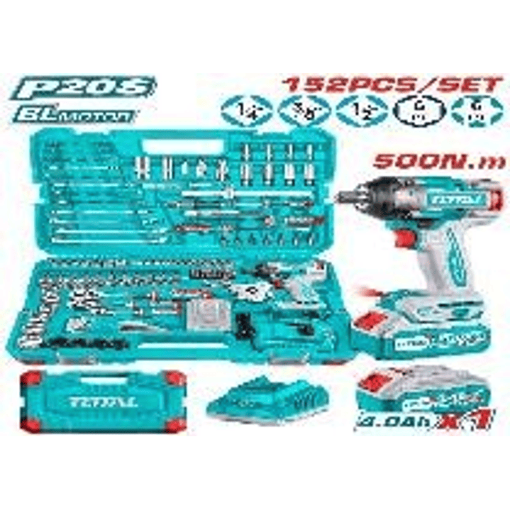 KIT LLAVE DE IMPACTO 500NM INALAMBRICO 20V CON 152 PZAS DE HERRAMIENTAS 1