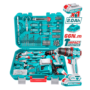 KIT TALADRO PERCUTOR 66NM INALAMB CON 165 PZAS HERRAMIENTAS TOTAL