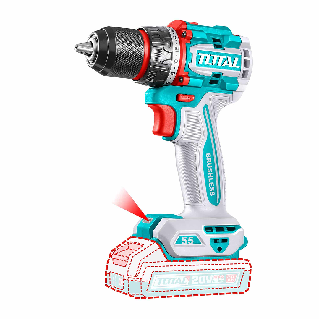 Taladro Inalambrico 13mm 20V 55nm con Bateria y Cargador Total 2