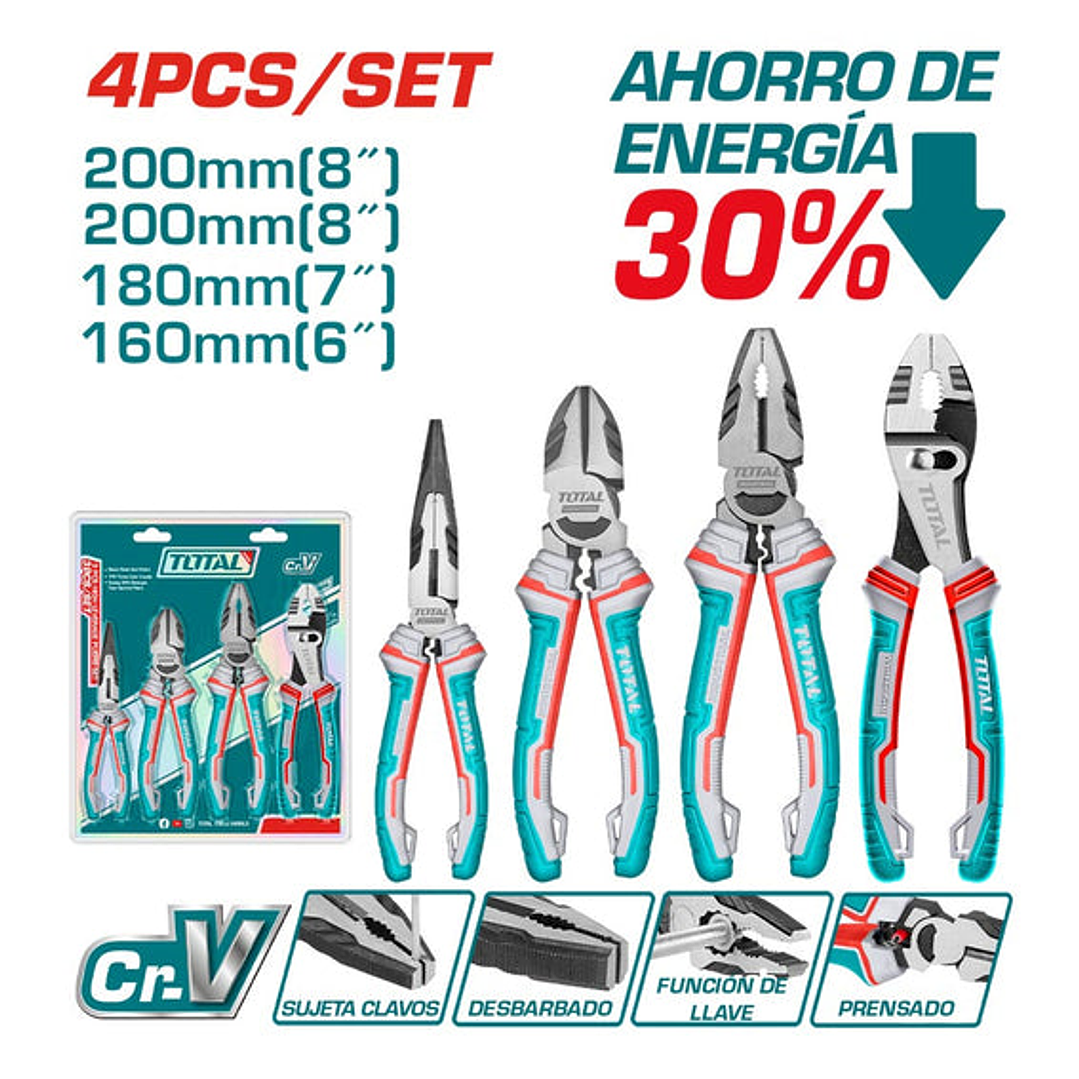 Set 4 Alicates Cromo Vanadio 2
