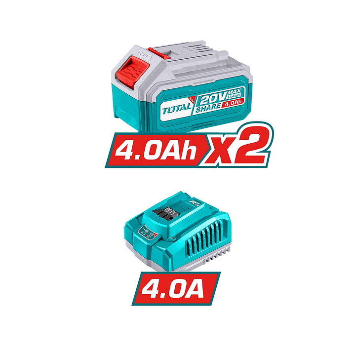TALADRO ATORNILLADOR PERCUTOR 96NM 13MM 20V + 2 BAT 4AH + CARGADOR 3