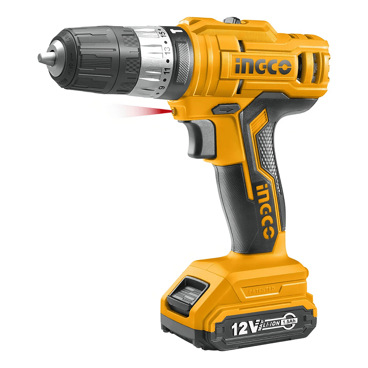 TALADRO PERCUTOR + 2 BATERIAS 1,5AH Y 1 CARGADOR NORMAL 12V/10MM INGCO CIDLI1222 3