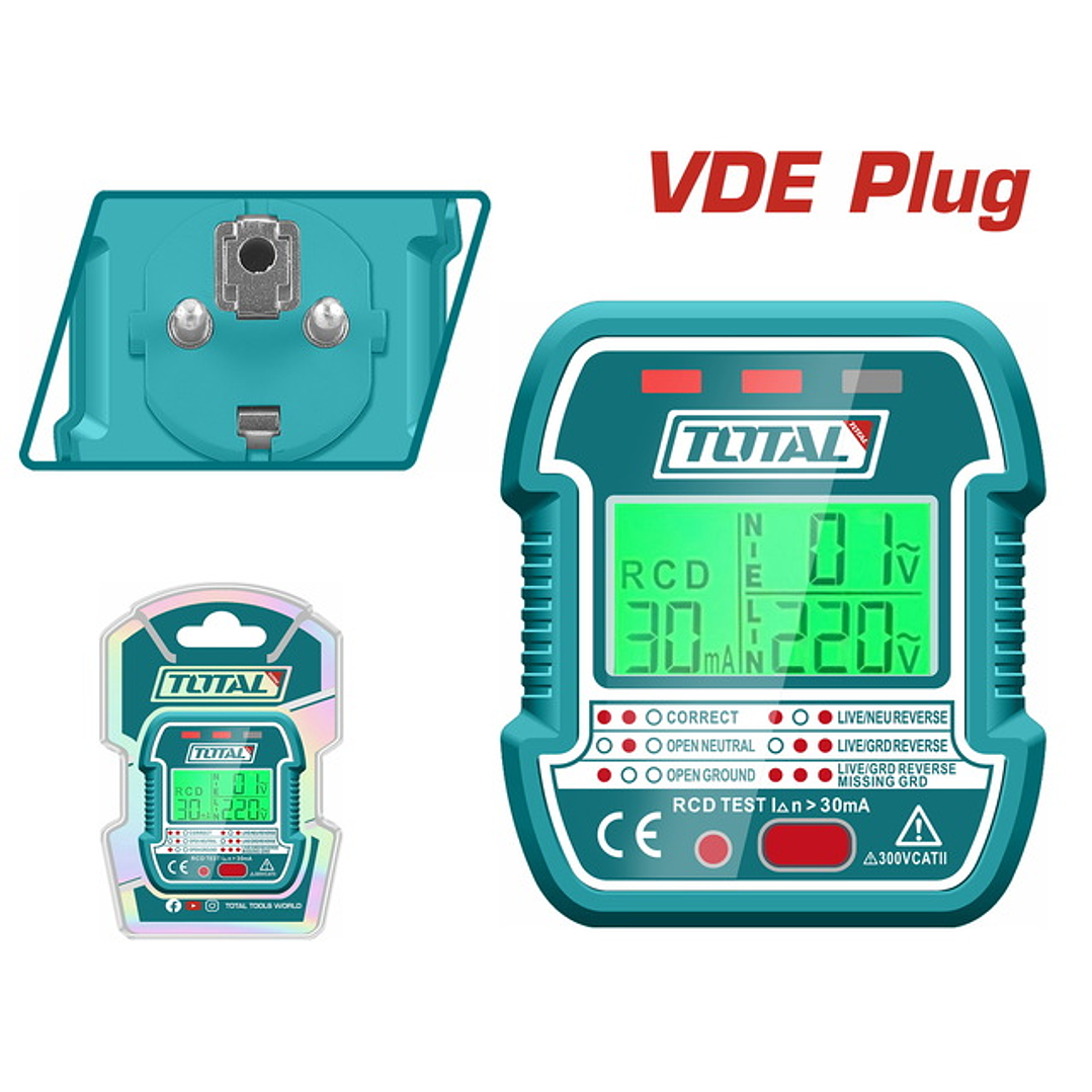 Probador Diferencial De Enchufes Lcd Total Tesst30011 1