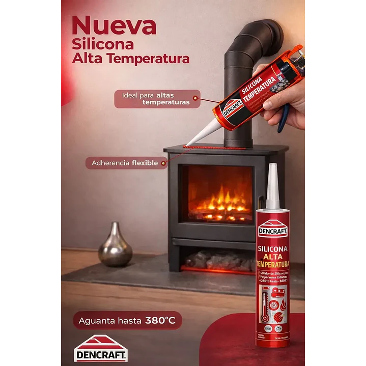 SILICONA ALTA TEMPERATURA ROJA 300ML DENCRAFT 1006 2