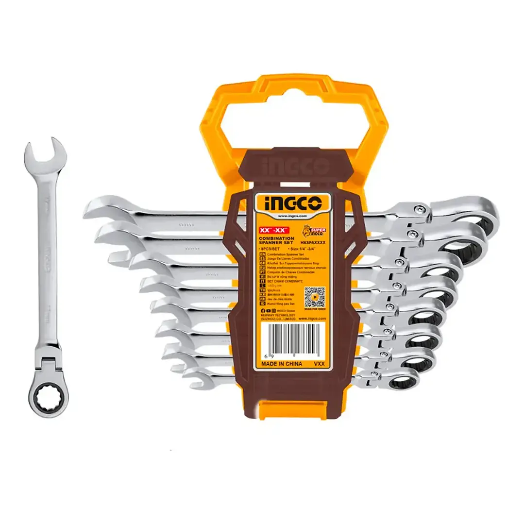 LLAVE PUNTA Y CORONA INGCO DE CHICHARRA ARTICULADA JGO.8 PZS. HKSPAR1083 1