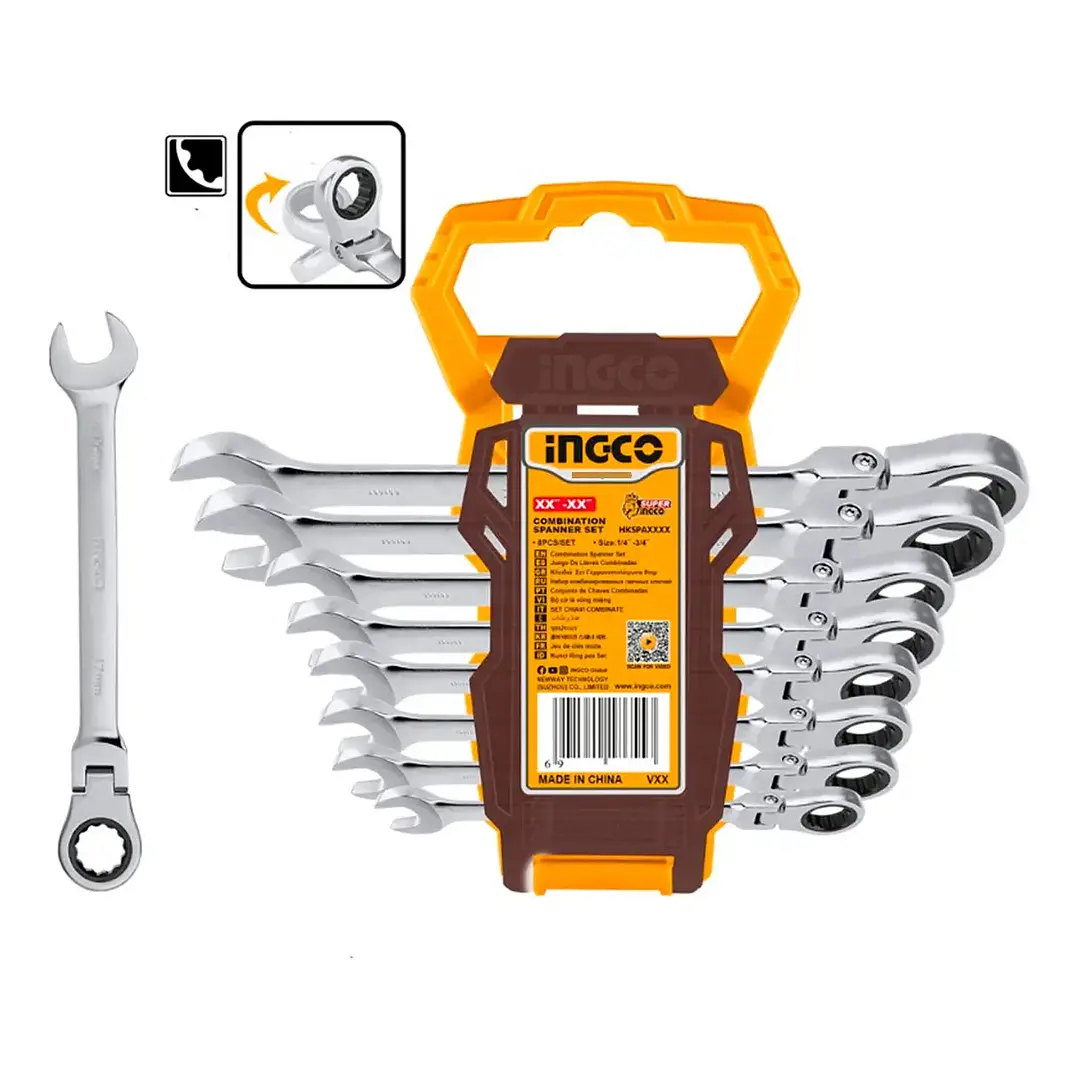 LLAVE PUNTA Y CORONA INGCO DE CHICHARRA ARTICULADA JGO.8 PZS. HKSPAR1083 3