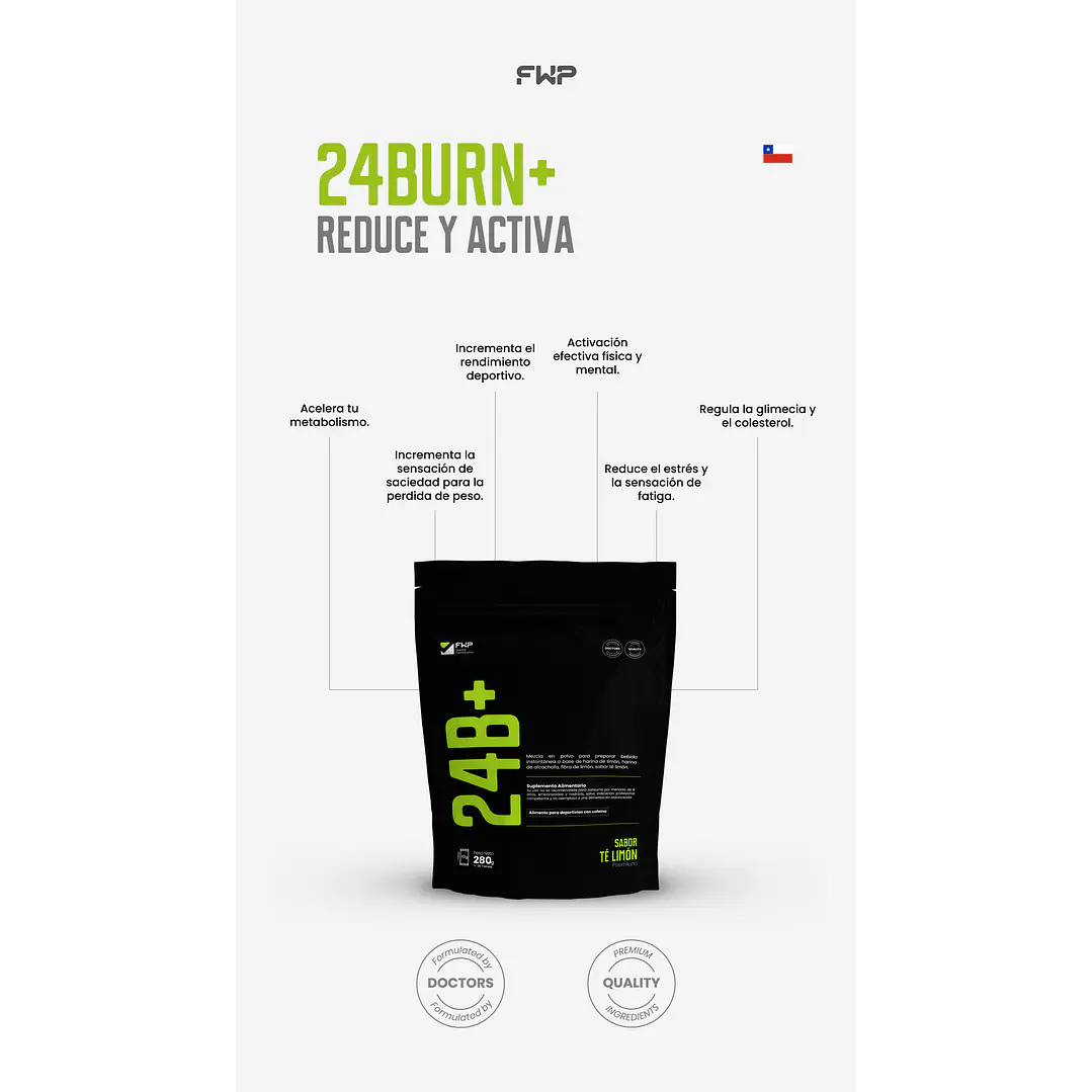 Suplemento En Polvo 24burn+ Original + Biotina Sabor Limón FWP 4