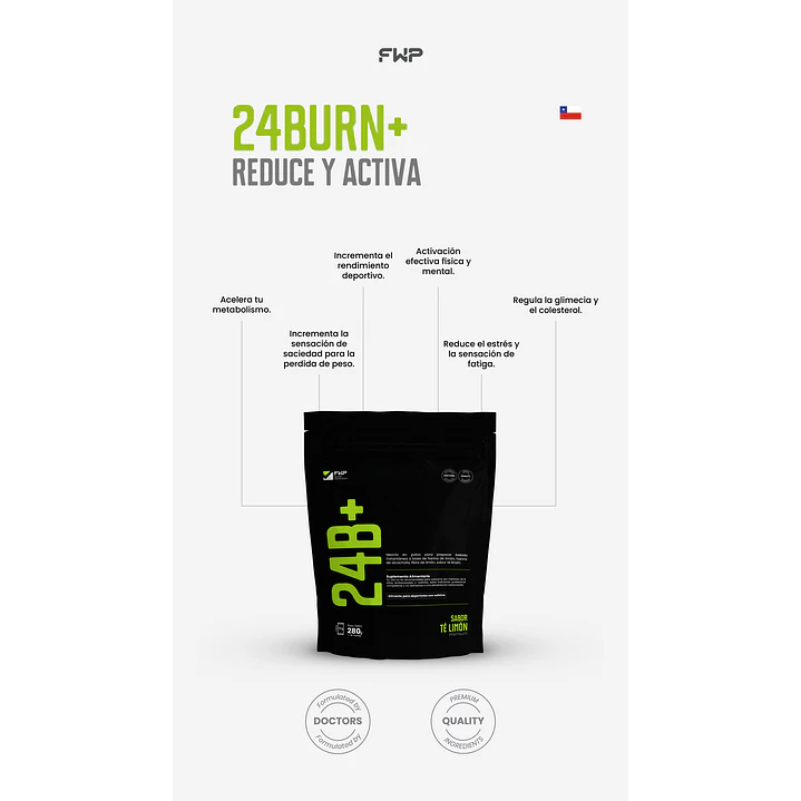 Suplemento En Polvo 24burn+ Original + Biotina Sabor Limón FWP 4