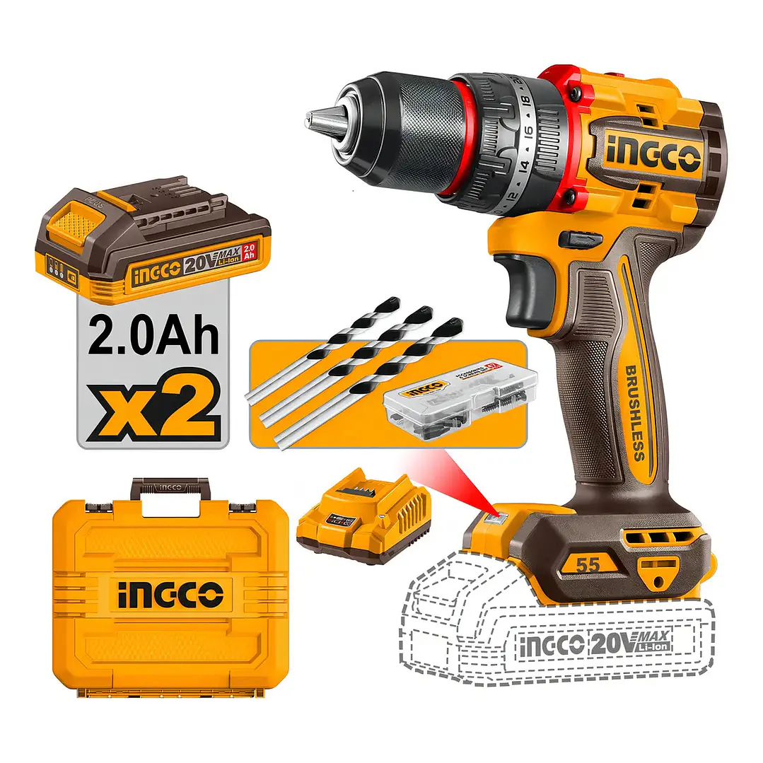 TALADRO INGCO INALAMBRICO DE IMPACTO 20V - C/2 BAT.2.0AH Y 1 CARGADOR CIDLI205 1