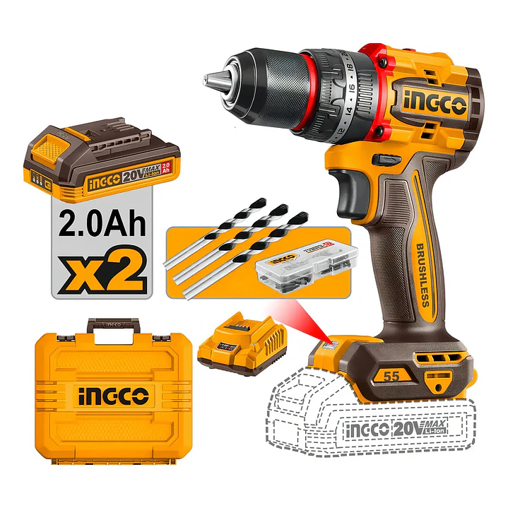 TALADRO INGCO INALAMBRICO DE IMPACTO 20V - C/2 BAT.2.0AH Y 1 CARGADOR CIDLI205 1