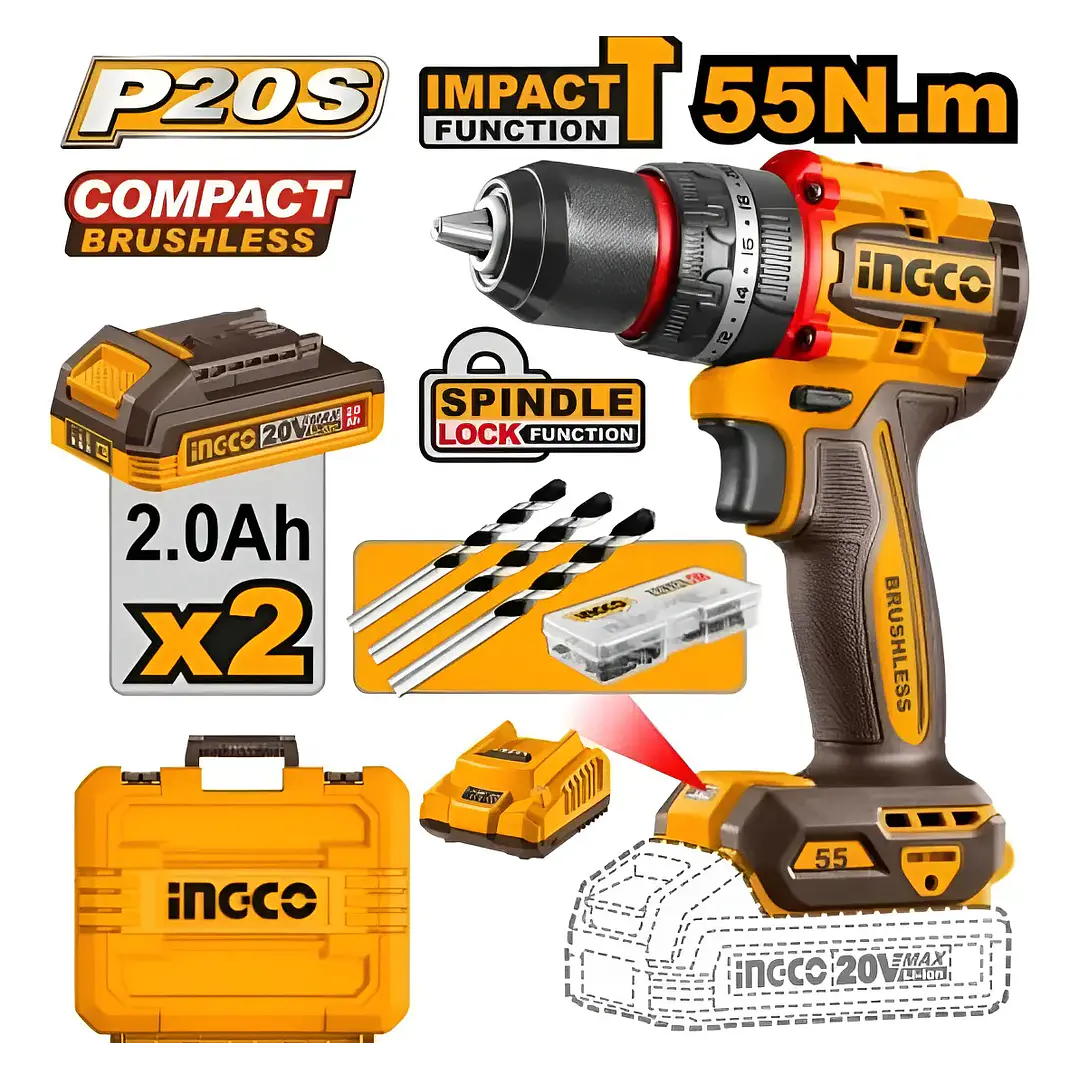 TALADRO INGCO INALAMBRICO DE IMPACTO 20V - C/2 BAT.2.0AH Y 1 CARGADOR CIDLI205 8