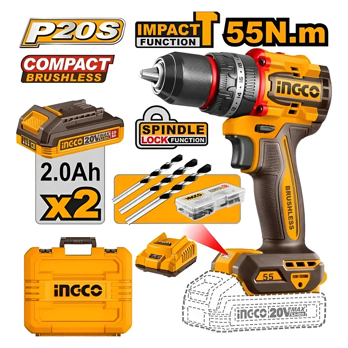TALADRO INGCO INALAMBRICO DE IMPACTO 20V - C/2 BAT.2.0AH Y 1 CARGADOR CIDLI205 8