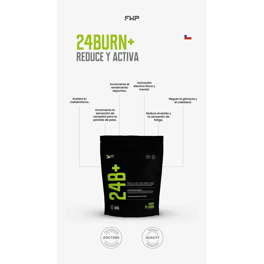 Suplemento En Polvo 24burn+ Original + Biotina Sabor Limón 6
