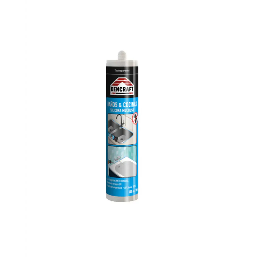 SILICONA ACETICA MULTIUSO BAÑO Y COCINA 300ML TRANSPARENTE DENCRAFT 1002 1