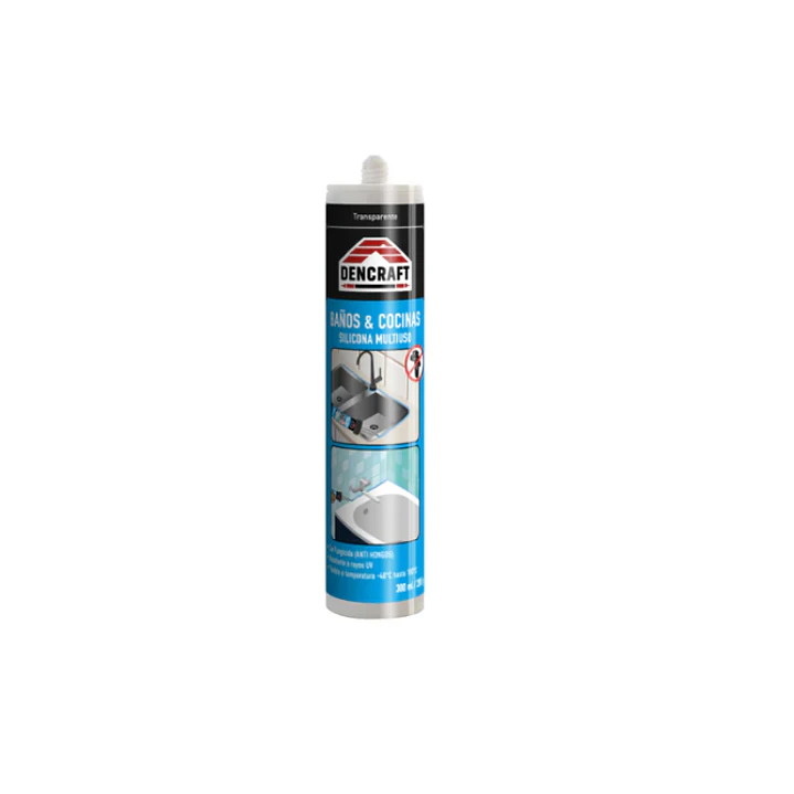 SILICONA ACETICA MULTIUSO BAÑO Y COCINA 300ML TRANSPARENTE DENCRAFT 1002 1
