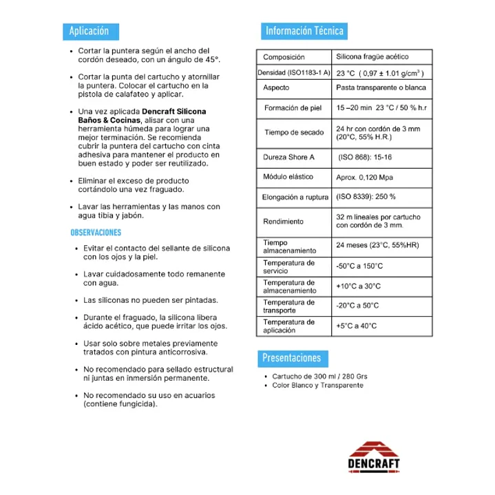 SILICONA ACETICA MULTIUSO BAÑO Y COCINA 300ML TRANSPARENTE DENCRAFT 1002 2