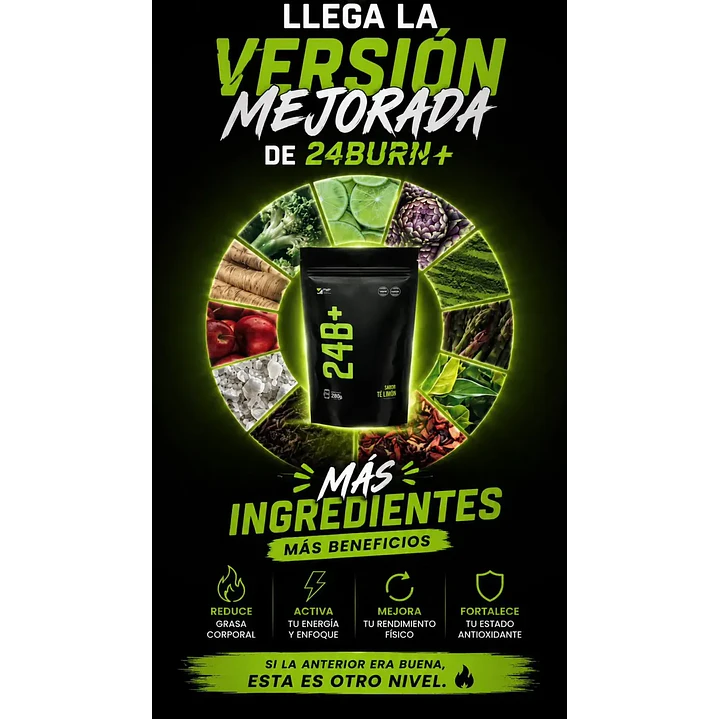 Suplemento En Polvo 24burn+ Original + Biotina Sabor Limón 10