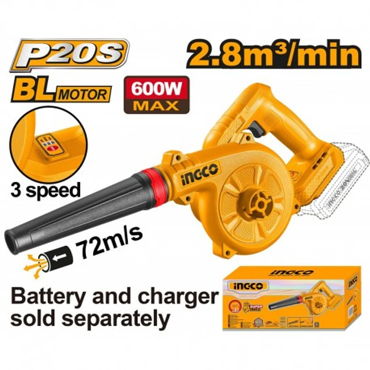 SOPLADOR BL INDUSTRIAL VEL/REG 20V 2,8M³/MIN INGCO CABLI2068 1