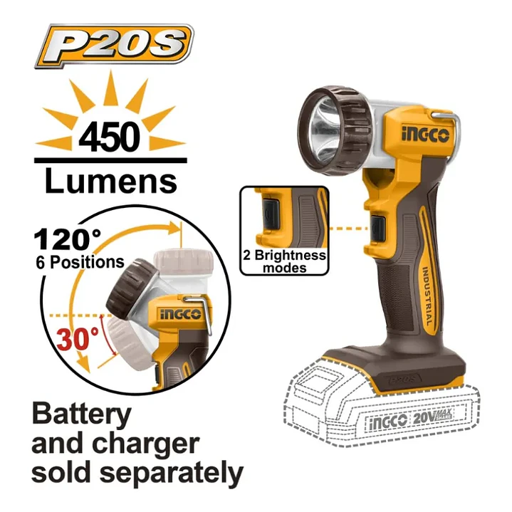 LINTERNA LED INGCO INALAMBRICA 20V S/BAT.S/CARGADOR # CWLI2058 2