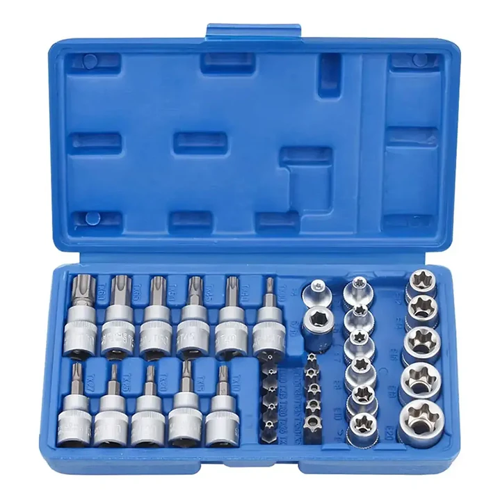 JUEGO DADOS TORX ESTRELLA 3/8 HEMBRA MACHO 34 PIEZAS CROMO VANADIO, MA - RQT-426 1