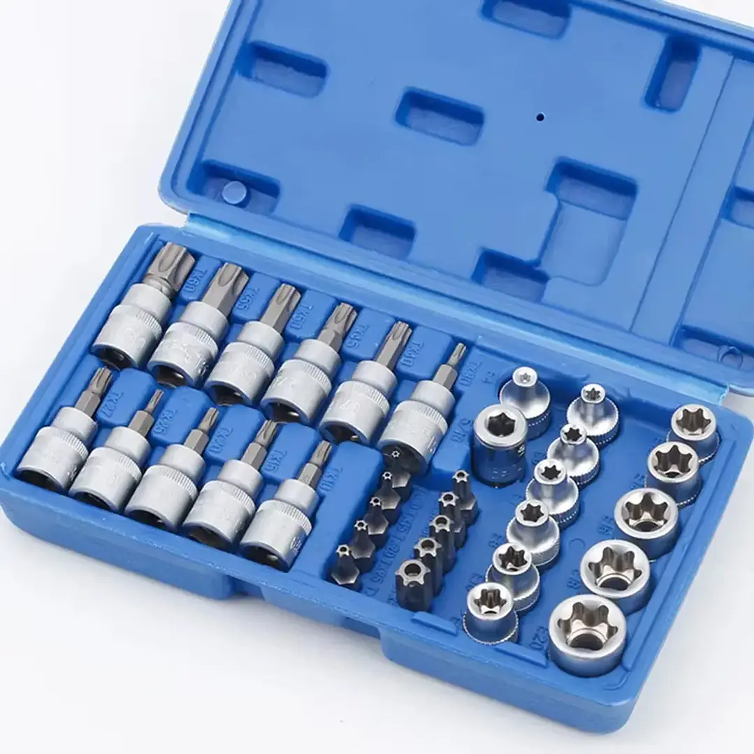 JUEGO DADOS TORX ESTRELLA 3/8 HEMBRA MACHO 34 PIEZAS CROMO VANADIO, MA - RQT-426 2