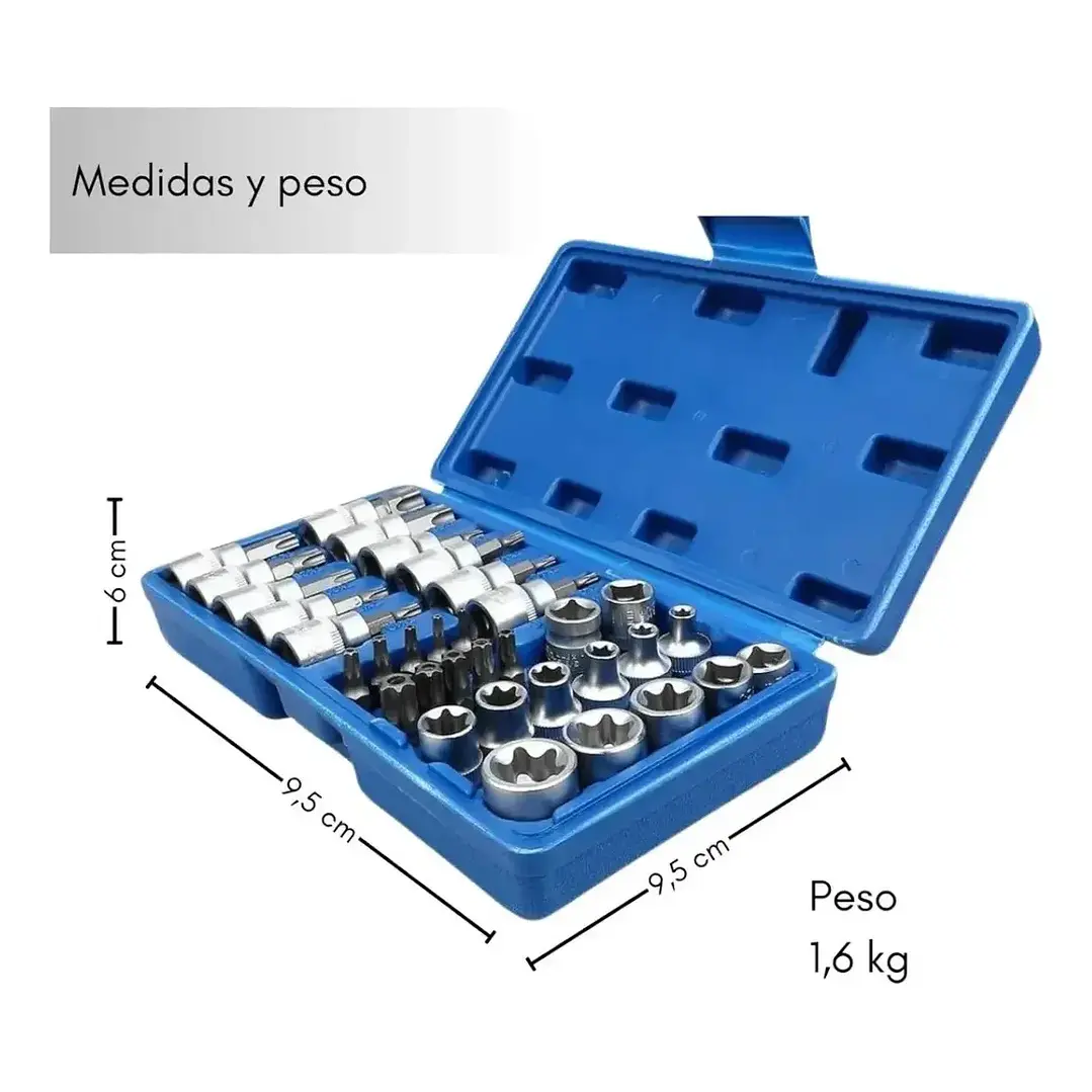 JUEGO DADOS TORX ESTRELLA 3/8 HEMBRA MACHO 34 PIEZAS CROMO VANADIO, MA - RQT-426 4
